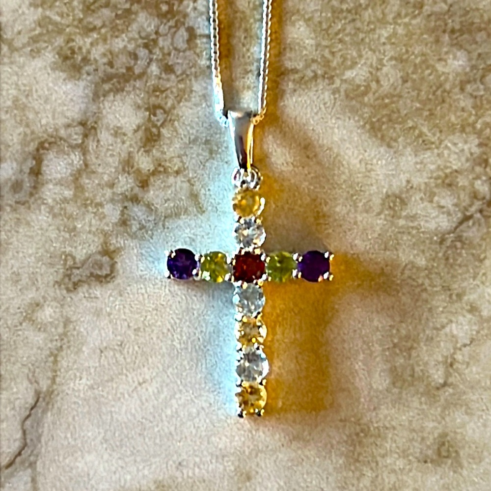 Multi Gemstone Cross Necklace